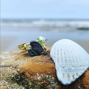 Gold abalone shell necklace earrings and ring